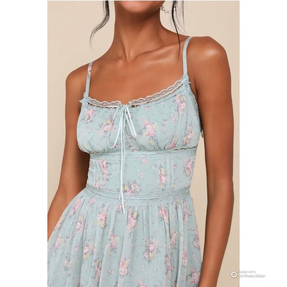 Lulus Small Flirty Dreamer Sage Green Floral Bustier Lace Ribbon Mini Dress NWT - Picture 4 of 17